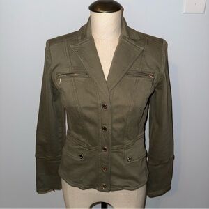 White House Black Market WHBM Olive Green Peplum Jacket Size 0